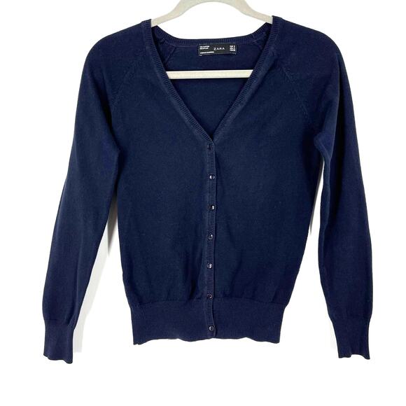 Zara Blue Button Down Cardigan Size Small Cotton Blend - Picture 1 of 4